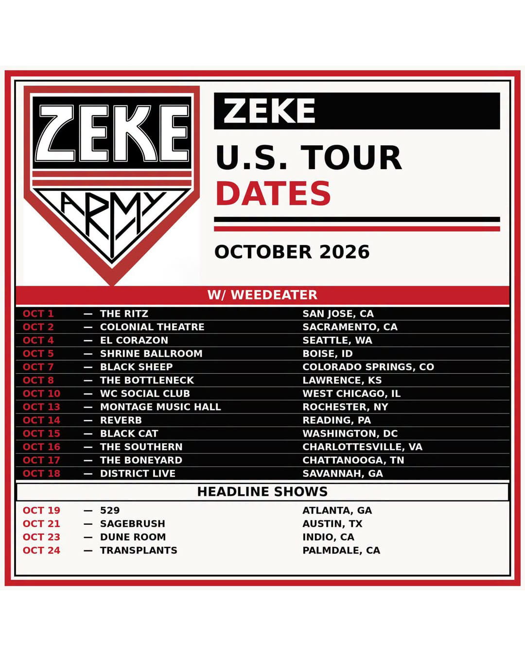 ZEKE U.S. Tour Announcement